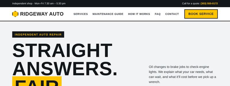 Ridgeway Auto Care sample site preview